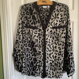 Kim Rogers Woman Animal Print Tunic Plus Size 2X long sleeve cheetah